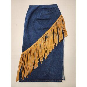 Frontier Collection Womens 100% Cotton Denim Pencil Skirt w/ Fringe Sz 9/10 USA